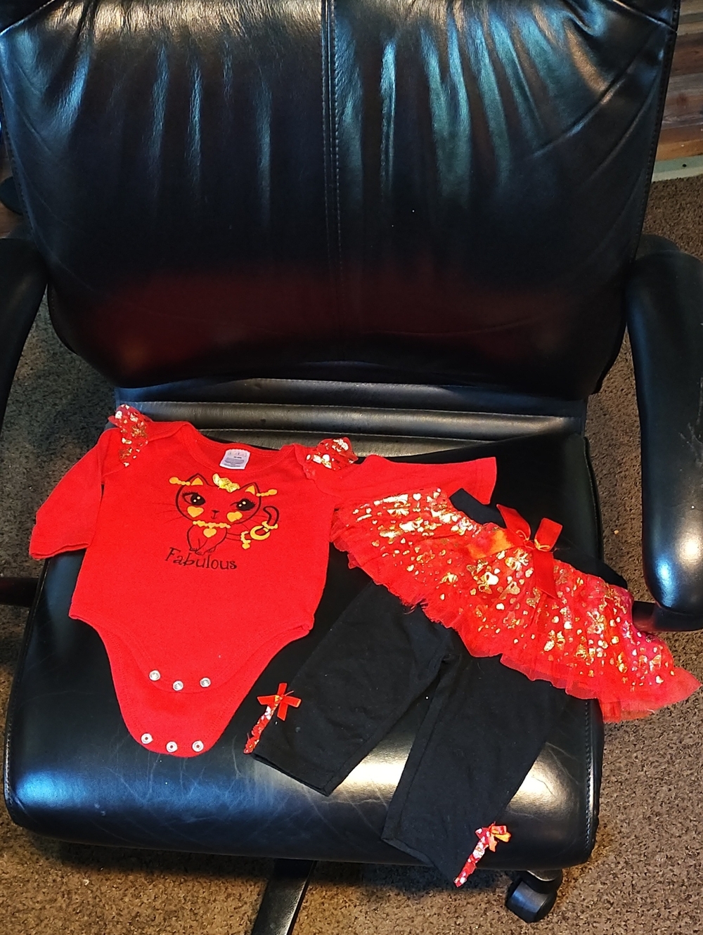 Girls Red & Black Sequined 2-Piece Outfit Like New